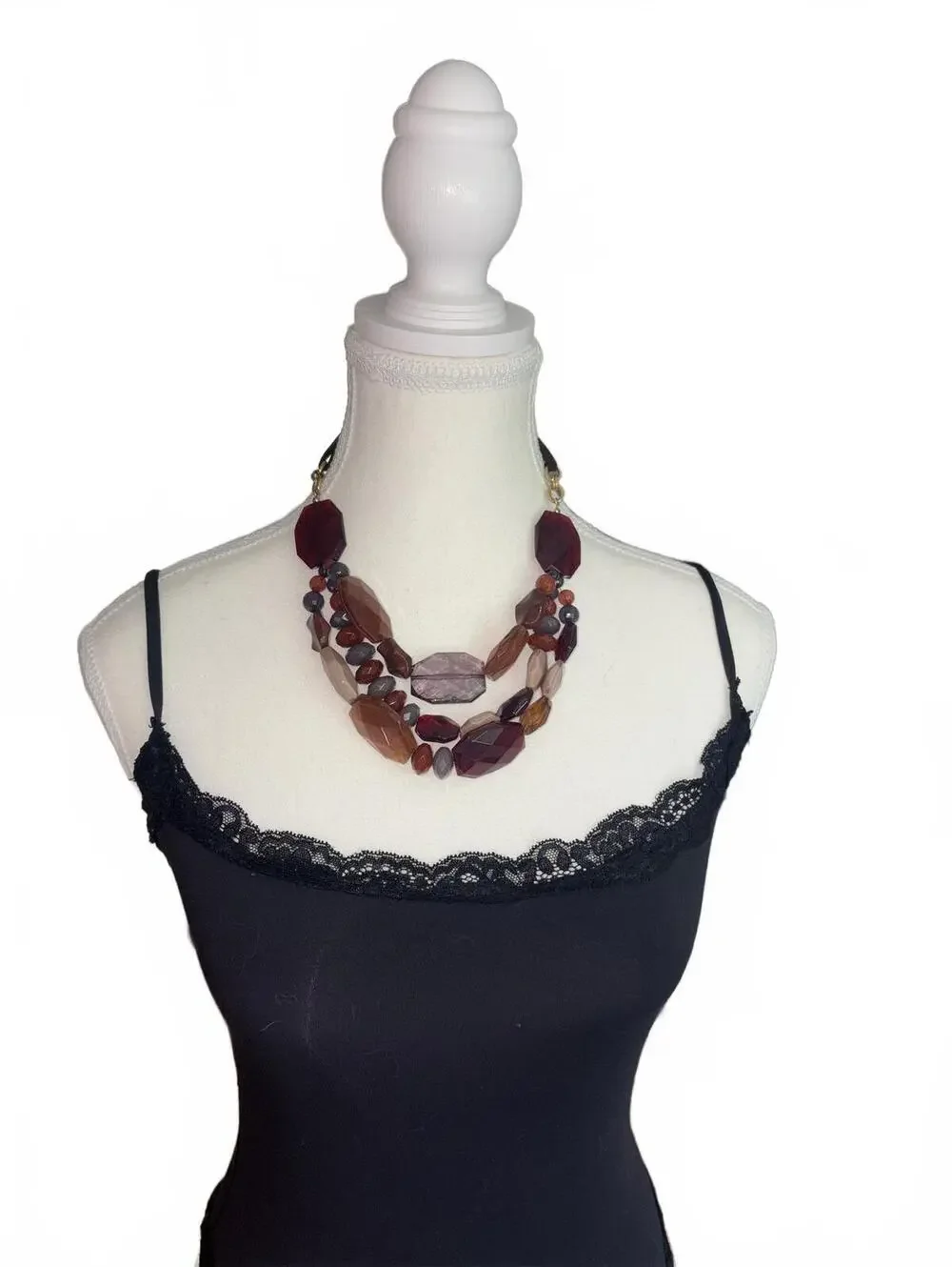 Multistrand Brown and Purple Beaded Statement Necklace